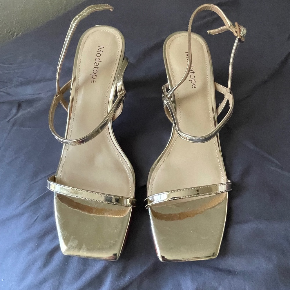 Gold strappy heels